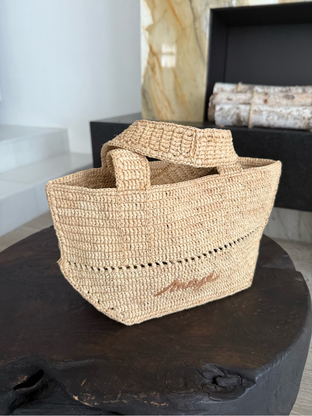 MAJE Woven Straw Mini Tote Bag in Natural - Picture 3 of 11